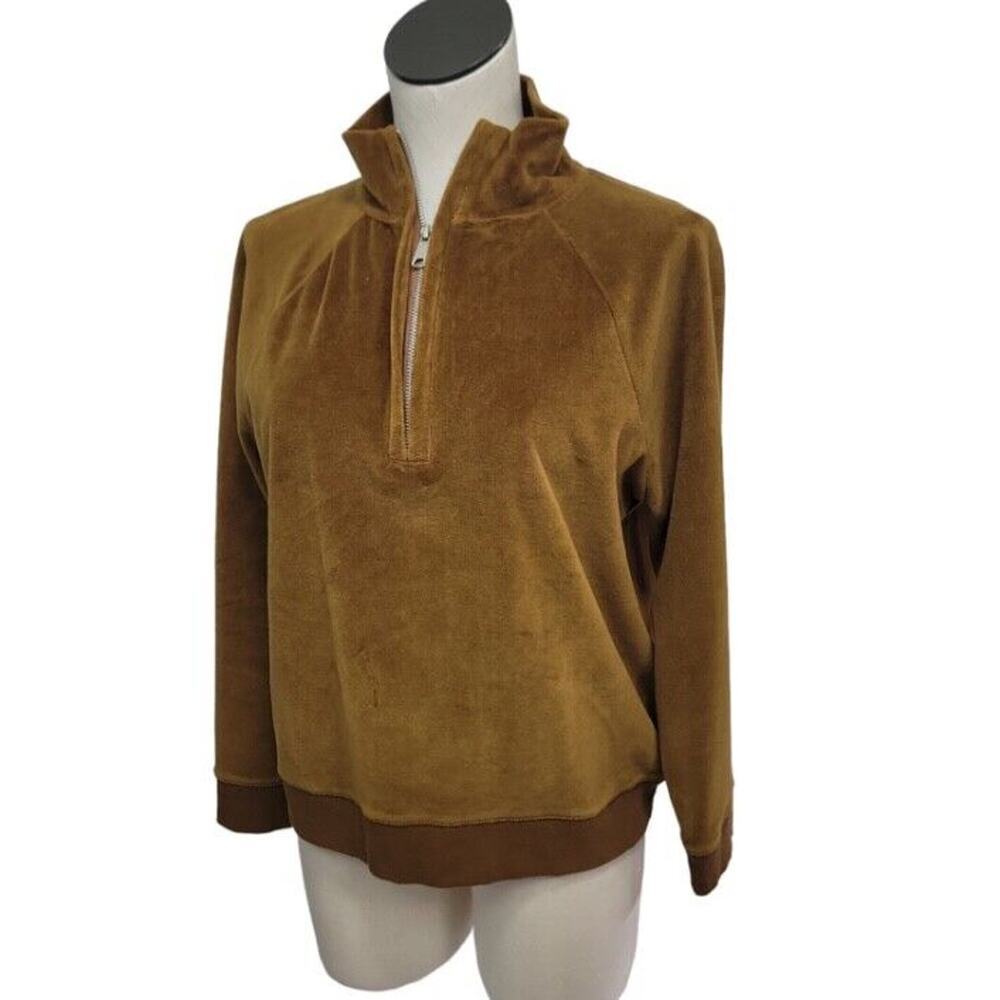 Madewell MWL Velour Velvet Half-Zip Sweatshirt Dried Cedar Brown Size Small